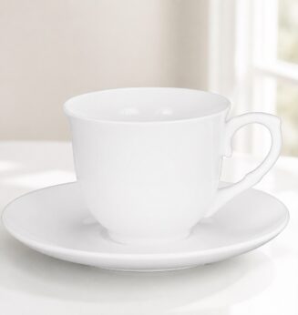 ถ้วยกาแฟเซรามิคสีขาวพร้อมจานรอง รุ่น CMB002